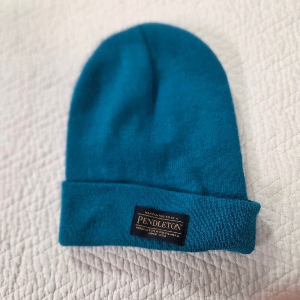Pendleton Teal Blue Knit Cuffed Beanie Hat Logo Patch Unisex One Size